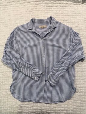 LOFT Light Blue & White Vertical Stripe Button-Down Shirt